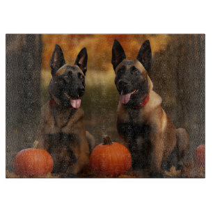 Belgian Malinoi Puppy Autumn Delight Pumpkin  Cutting Board