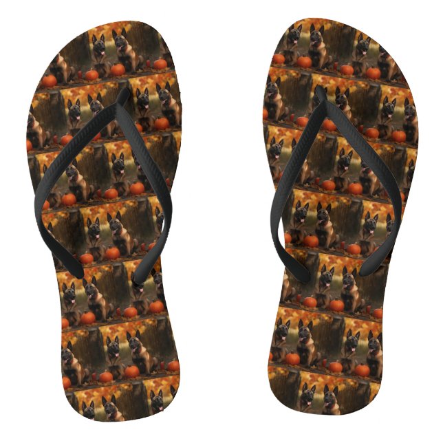 Belgian Malinoi Puppy Autumn Delight Pumpkin  Flip Flops (Footbed)