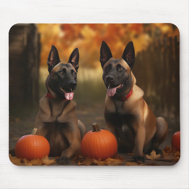 Belgian Malinoi Puppy Autumn Delight Pumpkin  Mouse Pad (Front)
