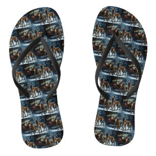 Belgian Malinoi Snowy Sleigh Christmas Decor Flip Flops