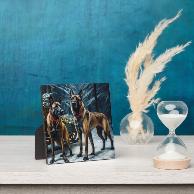 Belgian Malinoi Snowy Sleigh Christmas Decor Plaque (Insitu)