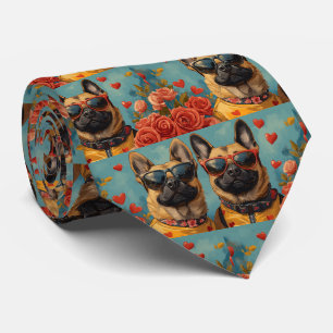 Belgian Malinoi With Heart Roses Valentine's Day Tie