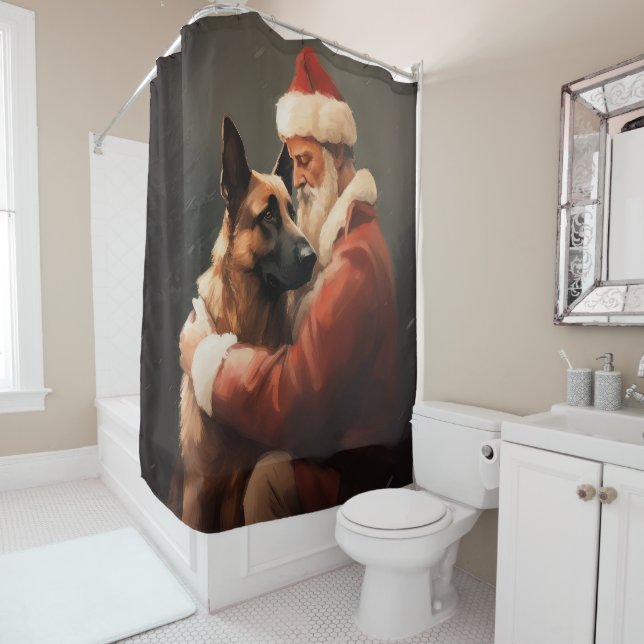 Belgian Malinoi With Santa Claus Festive Christmas (In Situ)