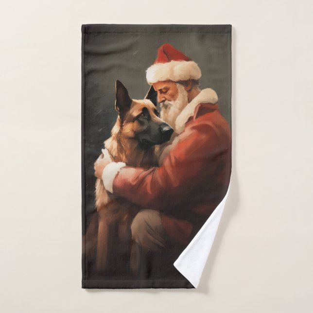Belgian Malinoi With Santa Claus Festive Christmas Bath Towel Set (Hand Towel)
