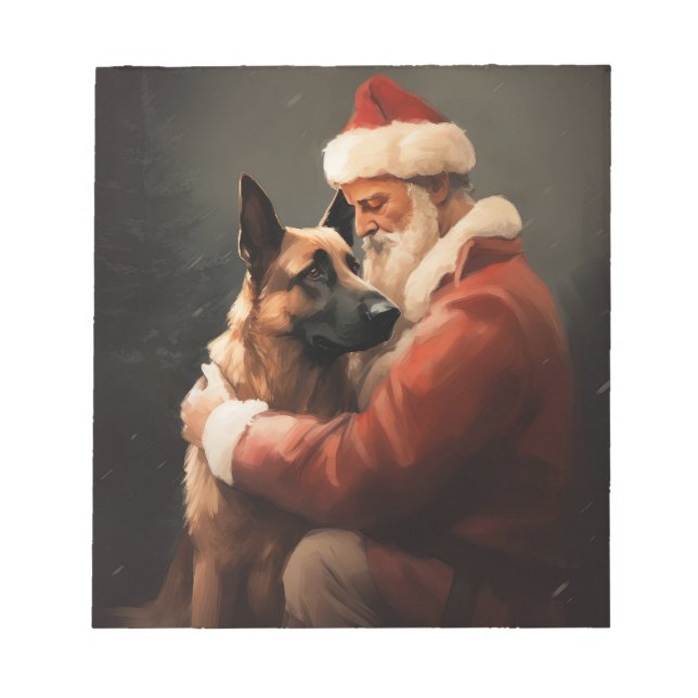 Belgian Malinoi With Santa Claus Festive Christmas Notepad (Front)