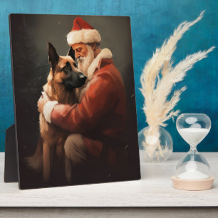 Belgian Malinoi With Santa Claus Festive Christmas Plaque