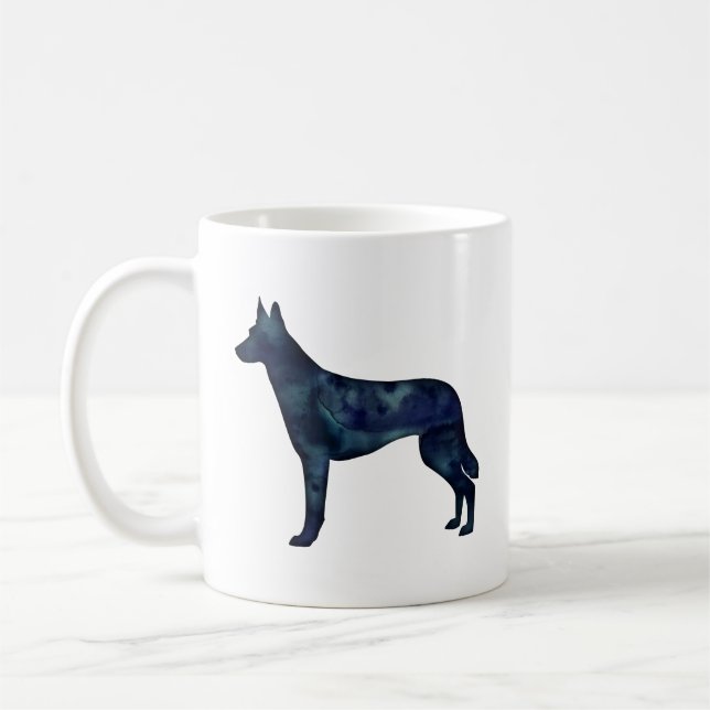 Belgian Malinois Black Watercolor Silhouette Coffee Mug (Left)
