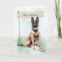 Belgian Malinois Breed Dog Under Birthday Sign