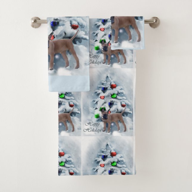 Belgian Malinois Christmas Bath Towel Set (Insitu)