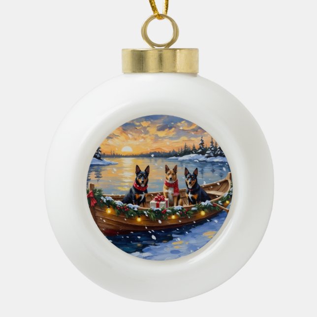 Belgian Malinois Christmas Boat Holiday Ceramic Ball Christmas Ornament (Front)