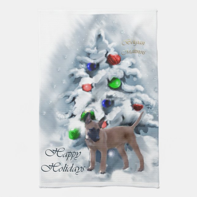 Belgian Malinois Christmas Kitchen Towel (Vertical)