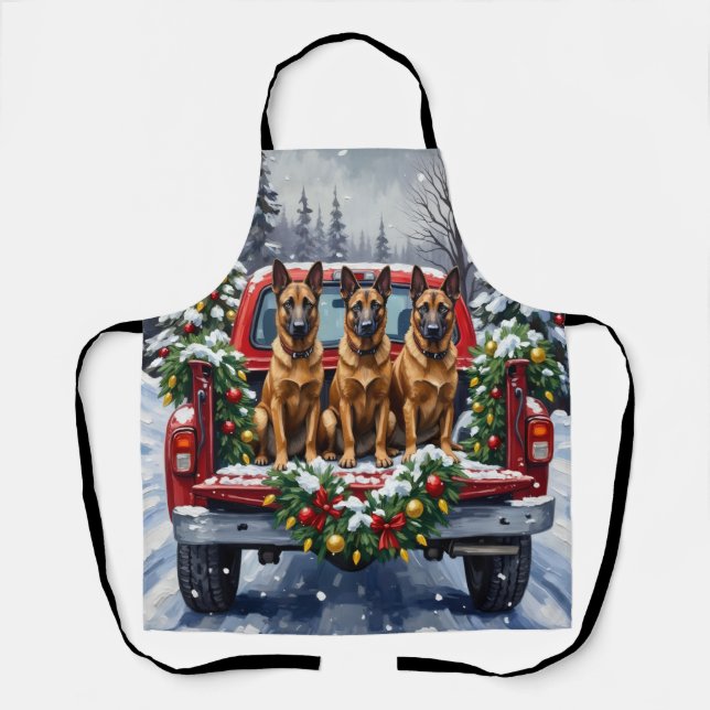 Belgian Malinois Christmas Red Truck Holiday Apron (Front)