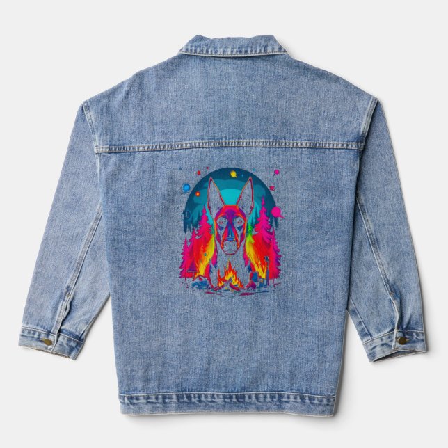 Belgian Malinois Dog Camping  Denim Jacket (Back)