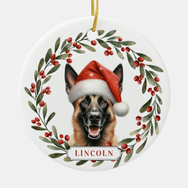 Belgian Malinois Dog Ceramic Circle Ornament (Front)