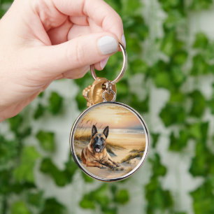 Belgian Malinois Dog Coastal Beach Cove Keychain