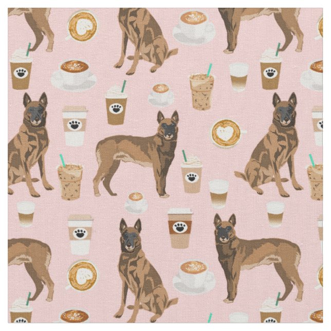 Belgian Malinois dog coffee lover pink Fabric (Close Up)