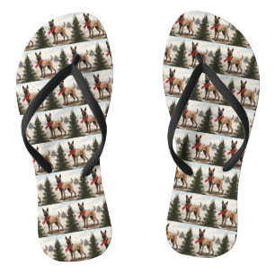Belgian Malinois Dog in Snow Christmas Flip Flops