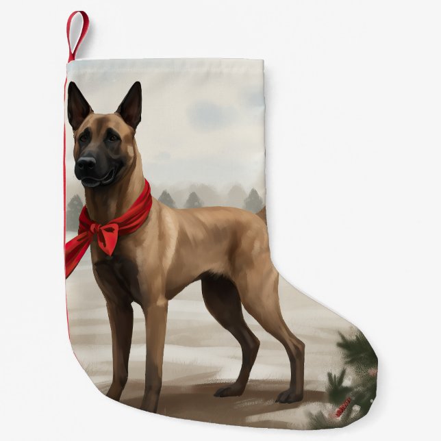 Belgian Malinois Dog in Snow Christmas Small Christmas Stocking (Front)