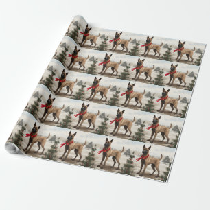 Belgian Malinois Dog in Snow Christmas Wrapping Paper
