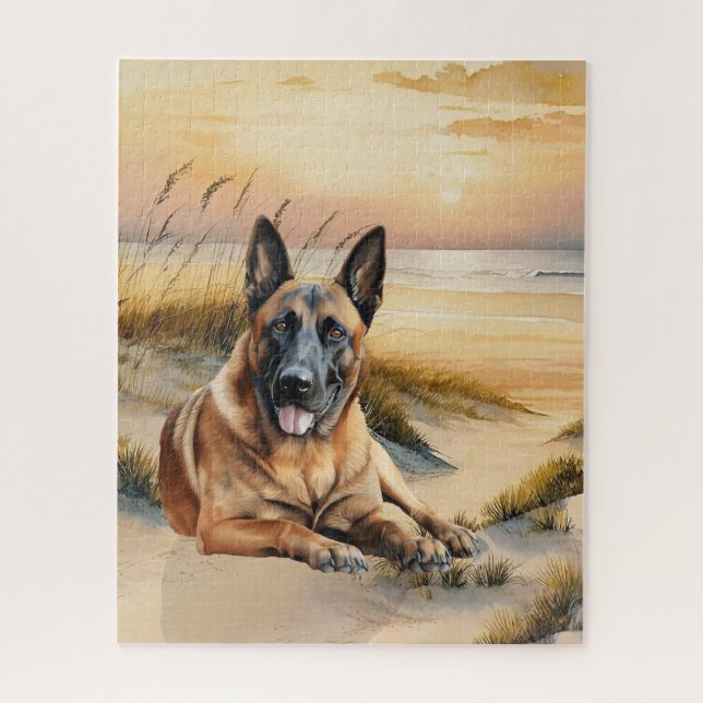 Belgian Malinois Dog Lover Sandy Beach Jigsaw Puzzle (Vertical)