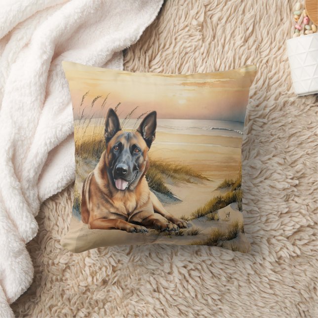 Belgian Malinois Dog Lover Sandy Beach Throw Pillow (Blanket)