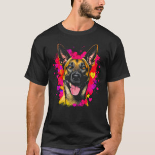 Belgian Malinois Dog Pink Red Heart T-Shirt
