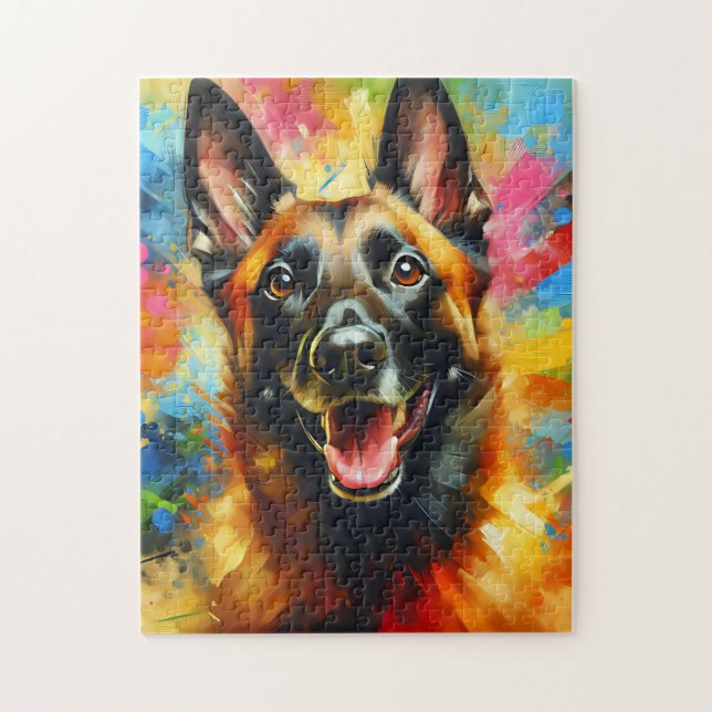 Belgian Malinois Dog Portrait Acrylic Art Print Jigsaw Puzzle (Vertical)