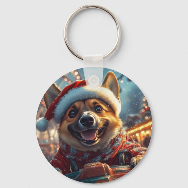 Belgian Malinois Dog Roller Coaster Christmas  Keychain (Front)
