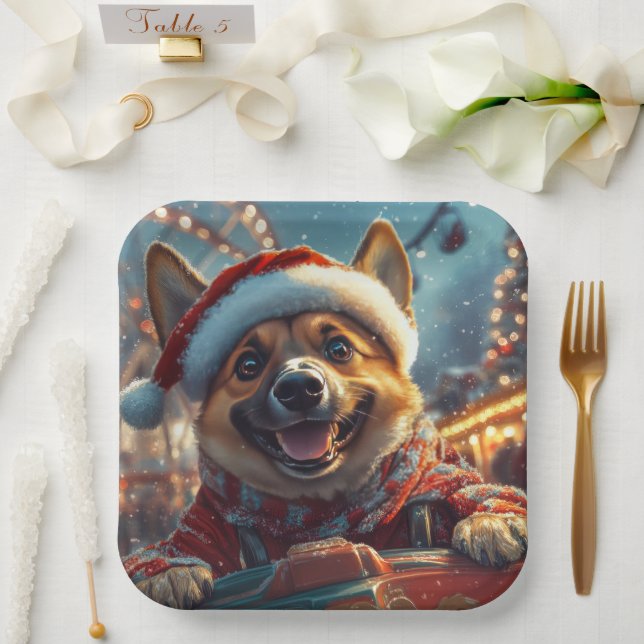 Belgian Malinois Dog Roller Coaster Christmas  Paper Plate (Wedding)