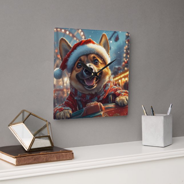 Belgian Malinois Dog Roller Coaster Christmas  Square Wall Clock (Office)