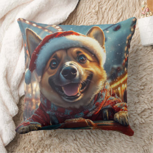 Belgian Malinois Dog Roller Coaster Christmas  Throw Pillow