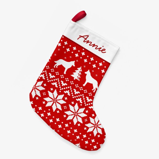Belgian Malinois Dog Silhouettes Holiday Pattern Small Christmas Stocking (Front (Hanging))