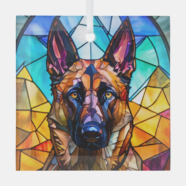 Belgian Malinois Dog "Stained Glass" Glass Ornament (Front)