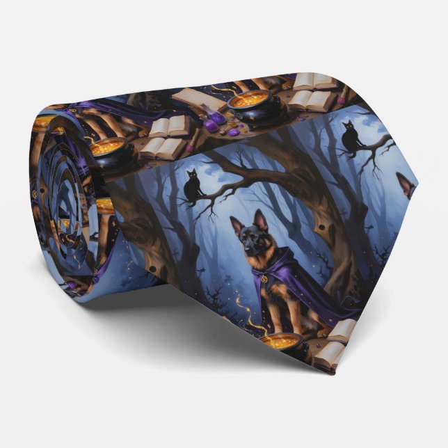 Belgian Malinois Dog Whimsical Halloween Painting Tie (Rolled)