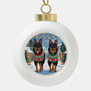 Belgian Malinois Dogs Christmas Snow Holiday  Ceramic Ball Christmas Ornament