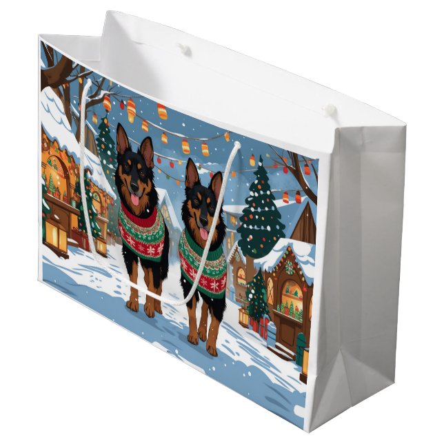 Belgian Malinois Dogs Christmas Snow Holiday  Large Gift Bag (Front Angled)
