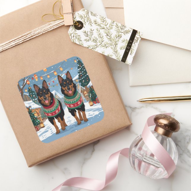 Belgian Malinois Dogs Christmas Snow Holiday  Square Sticker (Gifting)