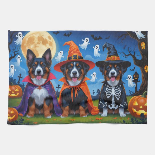 Belgian Malinois Dogs Pumpkin Halloween Funny  Kitchen Towel (Horizontal)