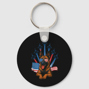 Belgian Malinois Fighter Jet Airplane Patriotic Do Keychain