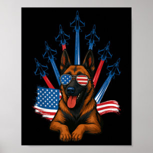 Belgian Malinois Fighter Jet Airplane Patriotic Do Poster