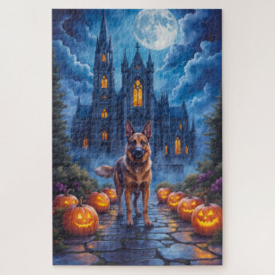 Belgian Malinois Gothic Cathedral Halloween Art Jigsaw Puzzle