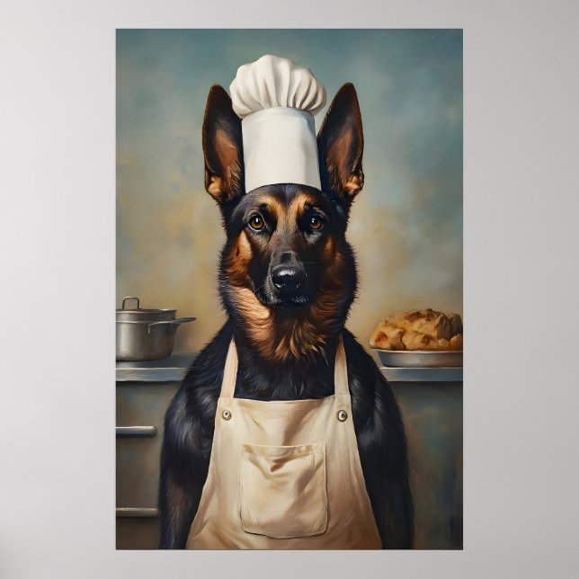 Belgian Malinois In Chefs Hat Poster, Pet Poster (Devant)