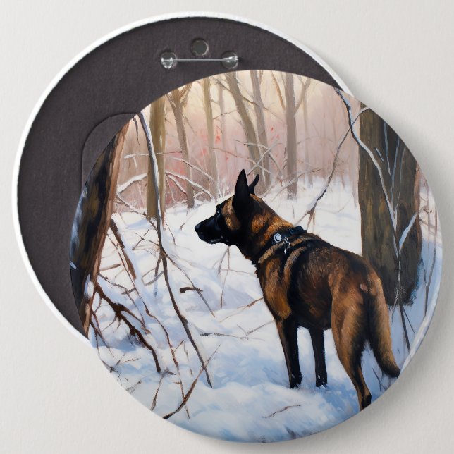 Belgian Malinois Let It Snow Christmas 6 Inch Round Button (Front & Back)