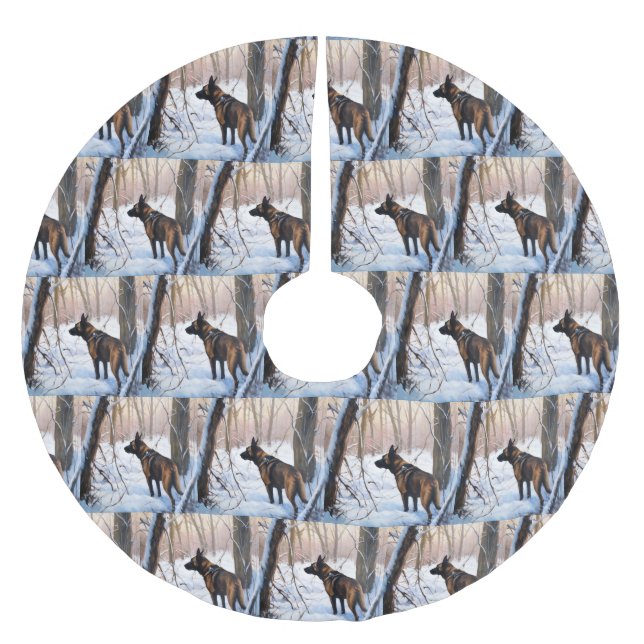 Belgian Malinois Let It Snow Christmas Brushed Polyester Tree Skirt (Front)