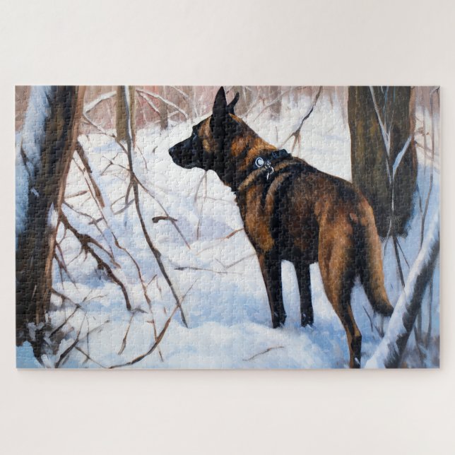 Belgian Malinois Let It Snow Christmas Jigsaw Puzzle (Horizontal)