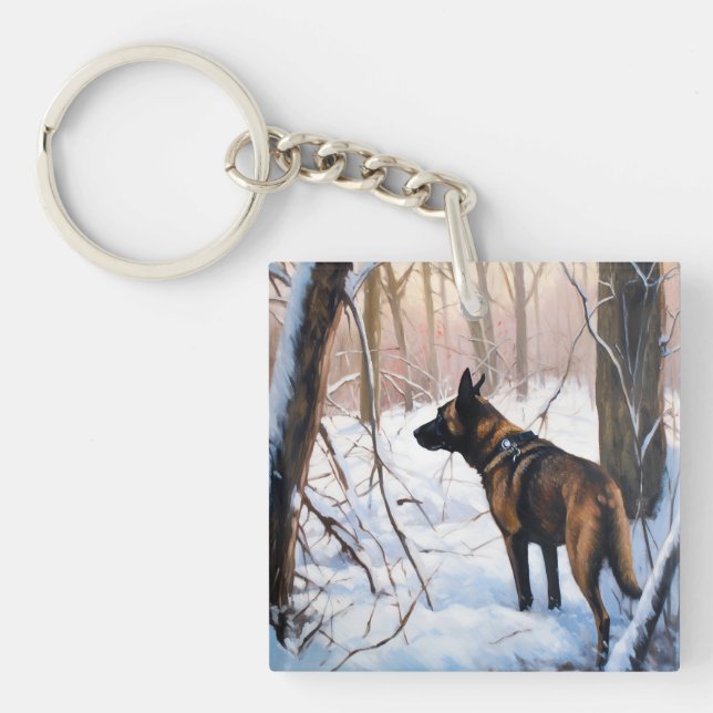 Belgian Malinois Let It Snow Christmas Keychain (Front)