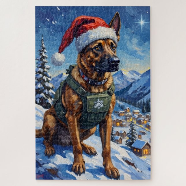 Belgian Malinois Mountain Patrol Christmas Jigsaw Puzzle (Vertical)