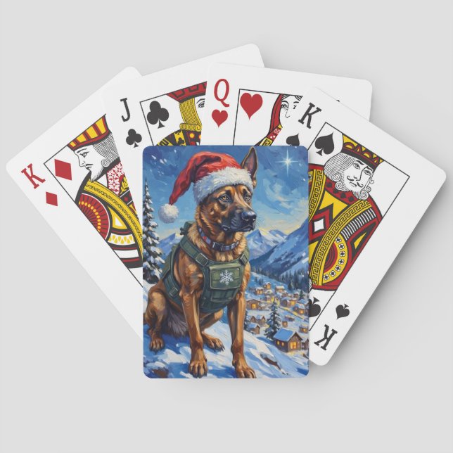 Belgian Malinois Mountain Patrol Christmas Playing Cards (Back)