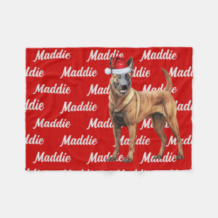 Belgian Malinois on Red with Name Christmas Dog Fleece Blanket