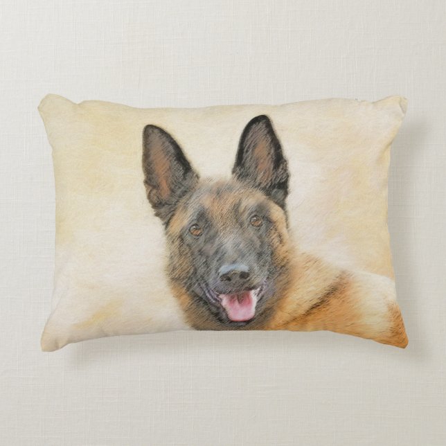 Belgian Malinois Painting - Cute Original Dog Art Accent Pillow (Front)